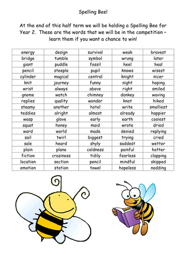 Spelling Bee Worksheets for Grade 3<br/>