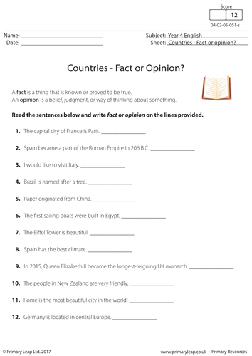 Countries - Fact or Opinion