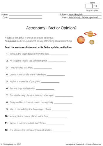 Astronomy - Fact or Opinion?