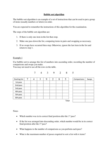 Resources to teach and practise using bubble sort (Decision maths D1 - OCR 4736)