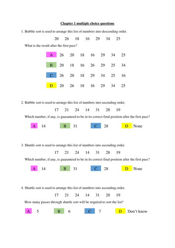 Revision material for sorting and packing algorithms (Decision maths D1 - OCR 4736)