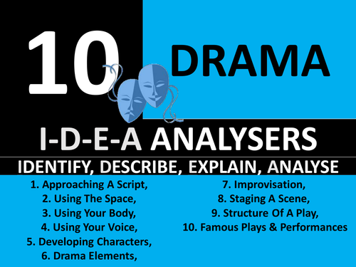 10 x Drama IDEA Analysers Starter Activities GCSE KS3 Keyword Homework Cover Plenary
