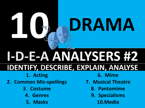 10 x Drama IDEA Analysers #2 Starter Activities GCSE KS3 Keyword Homework Cover Plenary