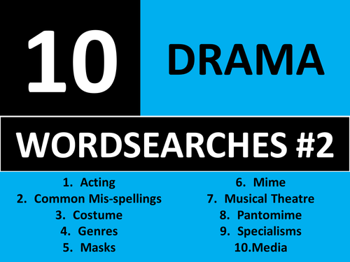 10 x Drama Wordsearches #2 Starter Activities GCSE KS3 Keyword Cover Plenary Wordsearch