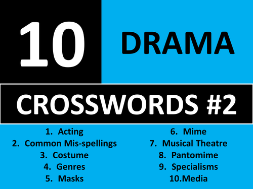 10 x Drama Crosswords #2 Starter Activities GCSE KS3 Keyword Cover Plenary Crossword