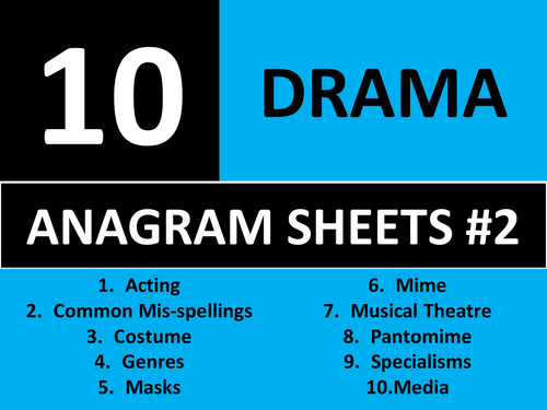 10 x Drama Anagram Sheets #2 Starter Activities GCSE KS3 Keyword Cover Plenary Anagrams