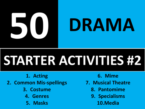 50 x Drama Starters #2 Wordsearches Crossword Alphabet Brainstorm GCSE KS3 Keyword Homework Cover