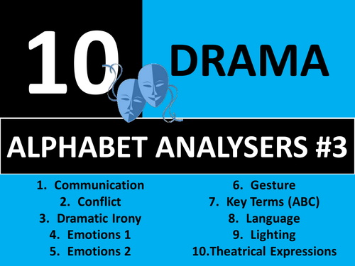 10 x Drama Alphabet Analysers #3 Starter Activities GCSE KS3 Keyword Cover Plenary Brainstorm