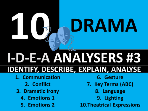 10 x Drama IDEA Analysers #3 Starter Activities GCSE KS3 Keyword Homework Cover Plenary