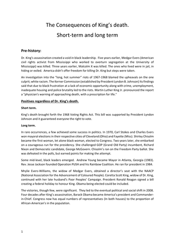 The consequences of Dr. Martin Luther King's death.