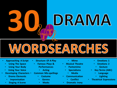 30 x Drama Wordsearches Starter Activities GCSE KS3 Keyword Cover Plenary Wordsearch Settlers