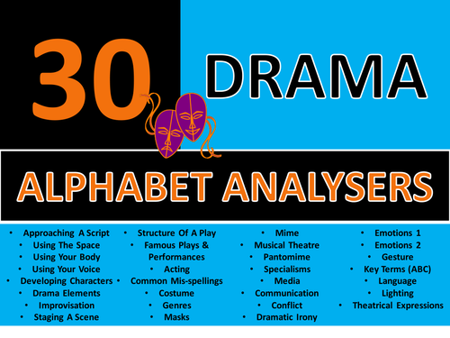 30 x Drama Alphabet Analyser Brainstorm Starter Activities GCSE KS3 Keyword Cover Plenary Settlers