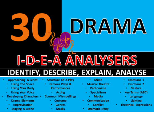 30 x Drama IDEA Analysers Starter Activities GCSE KS3 Keyword Cover Plenary Settlers Brainstorm