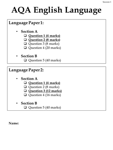 AQA English Language Practice Booklet (Session 1)
