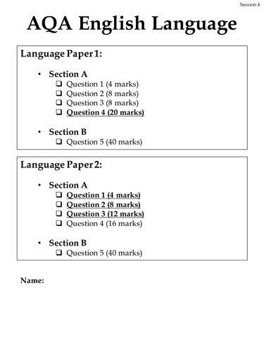 AQA English Language Practice Booklet (Session 4)