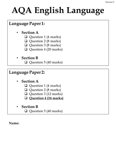 AQA English Language Practice Booklet (Session 5)