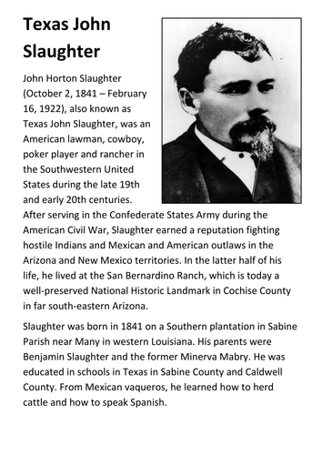 Texas John Slaughter Handout | Teaching Resources