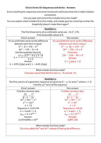 Erica's Errors On Sequences and Series