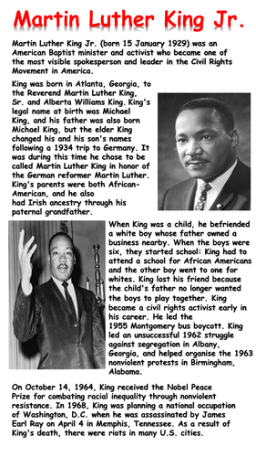 Martin Luther King Jr. Reading Comprehension Sample