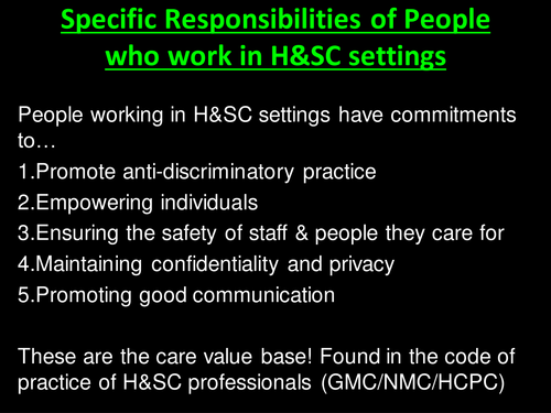 Anti-Discrimination (Specific Responsibilities) Unit 2 Working in Health and Social Care (Level 3)