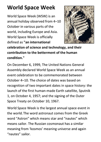 National Space Week Handout