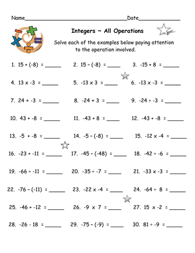 Integers All Operations (Pos & Neg Numbers)