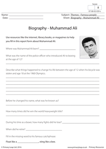 Year 5/6 - Key figures - Muhammad Ali -  3 lessons- Black History