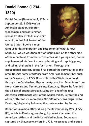Daniel Boone Handout | Teaching Resources