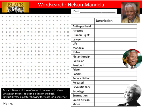 Nelson Mandela Wordsearch Keyword Starter Settler Activity Cover Lesson Black History Month