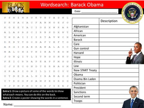 Barack Obama Wordsearch Keyword Starter Settler Activity Cover Lesson Black History Month