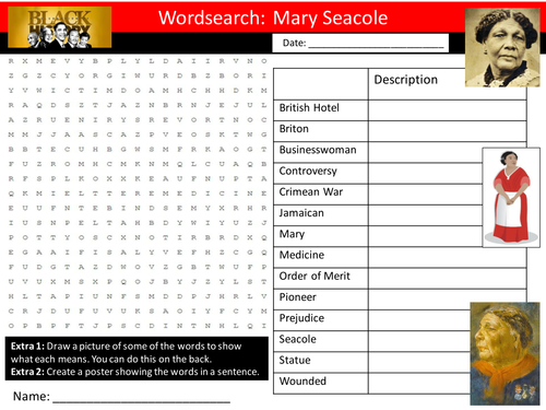 Mary Seacole Wordsearch Keyword Starter Settler Activity Cover Lesson Black History Month