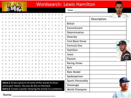 Lewis Hamilton Wordsearch Keyword Starter Settler Activity Cover Lesson Black History Month