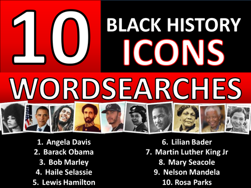 10 x Black History Month Famous People Icons Wordsearches Keyword Starter Settler Wordsearch