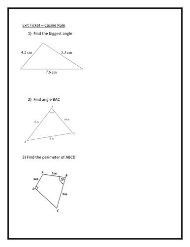 Exit Ticket - Cosine Rule