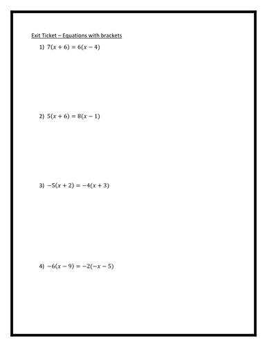 Exit Tickets - Equations with brackets