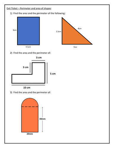 Exit Ticket - Perimeter and Area of shapes
