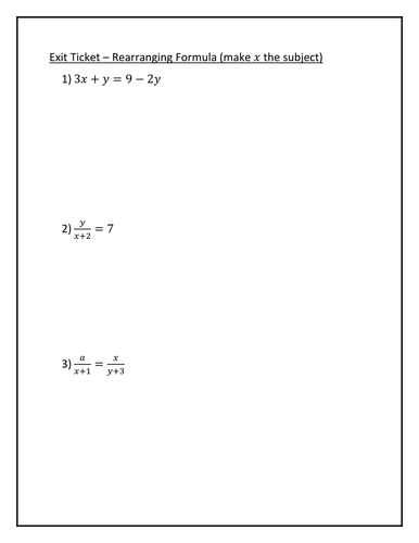 Exit Ticket - Rearranging Formulae