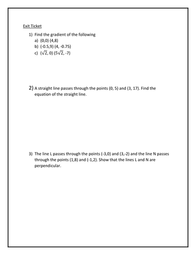 Exit Ticket - Straight and Perpendicular Lines