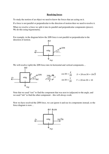 Resolving forces - worksheet to teach and practise this skill