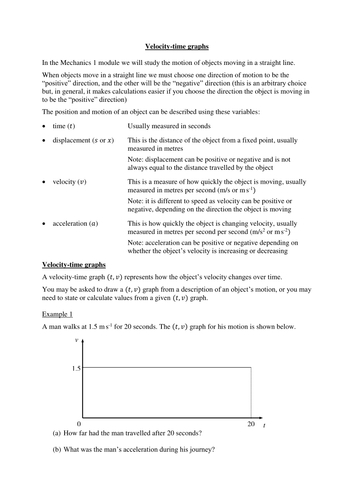 Resources to introduce velocity-time and displacement-time graphs - Mechanics 1