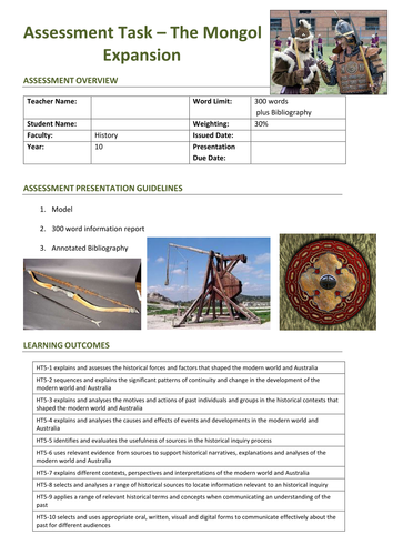 Asssessment task: The Mongol Expansion