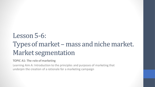 Unit 2 Developing a Marketing Campaign Lesson 5-6 Mass and Niche Markets