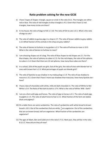 problem solving with ratio worksheet