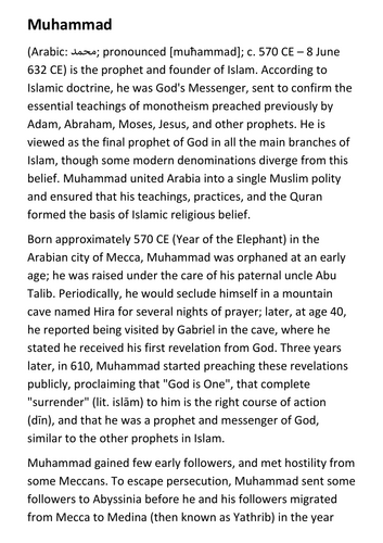 Muhammed Handout