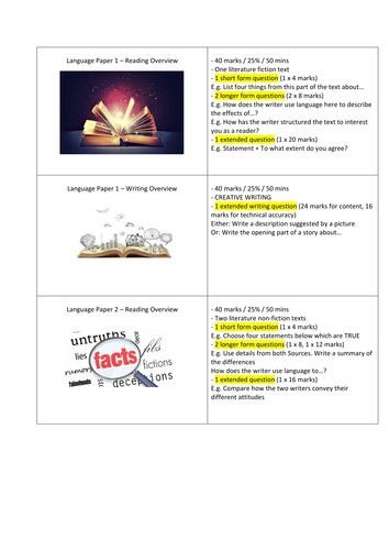 English Literature and Language revision flash cards