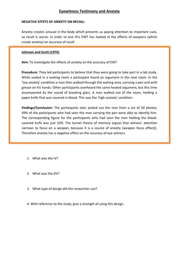 Anxiety and Eyewitness Testimony (Psychology)
