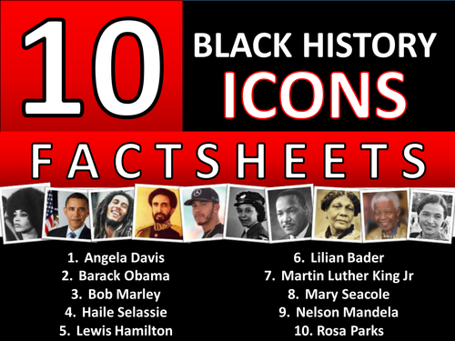 10 x Black History Month Famous People Icons Factsheet Worksheet Keyword Starter Settler