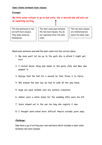 Semi-colons between main clauses activity