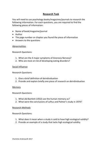 A Level Psychology Research Task