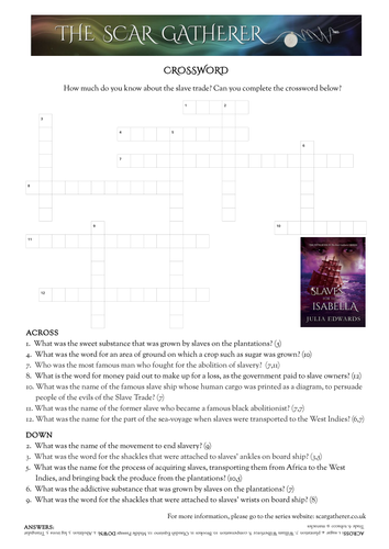 Slave Trade crossword and word search